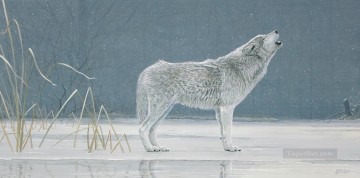lobo aullando en la nieve Pinturas al óleo